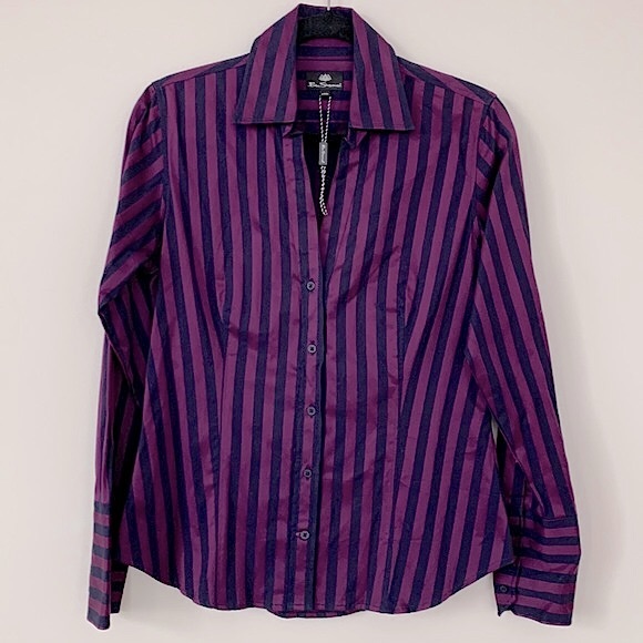 Ben Sherman purple striped 100% cotton button down tailored shirt - Picture 1 of 11